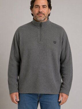 CHAPS Men’s XXL Gray Quarter Zip Pullover Mock Neck Long Sleeve